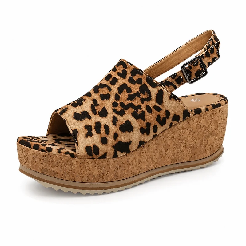 Leopard Wedge Retro Style Sandal