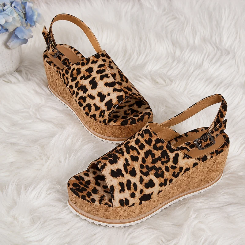 Leopard Wedge Retro Style Sandal