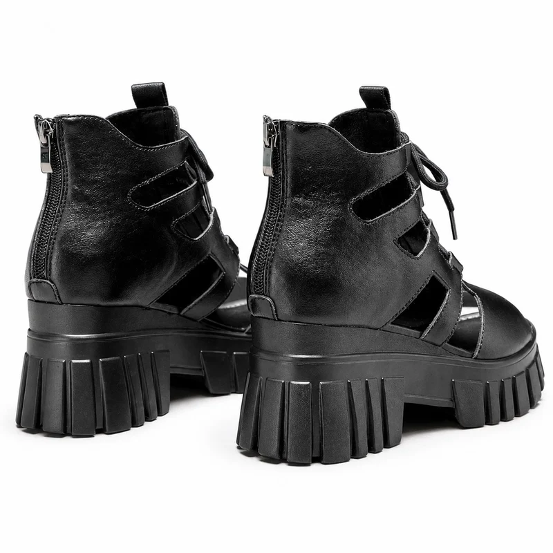 Semi-Open Platform Heel Sandal with Laces