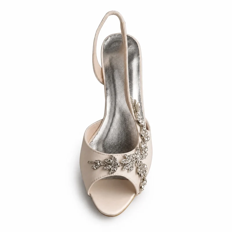 Women's Wedding Sandals with Flower Shaped Rhinestones