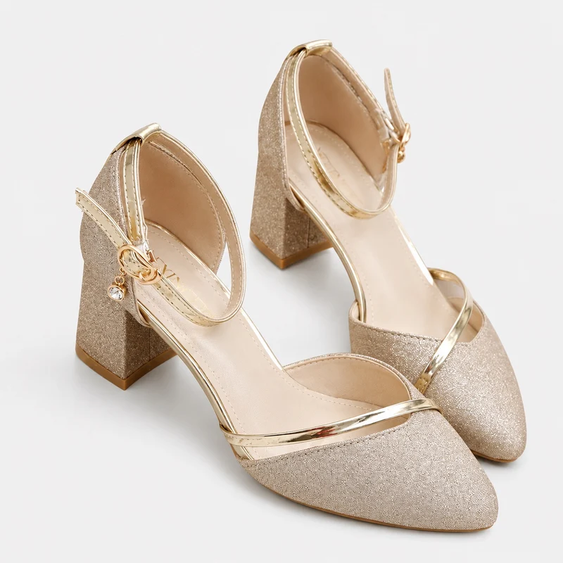 Women's Gold and Glittery Wedding Sandals with Straps
