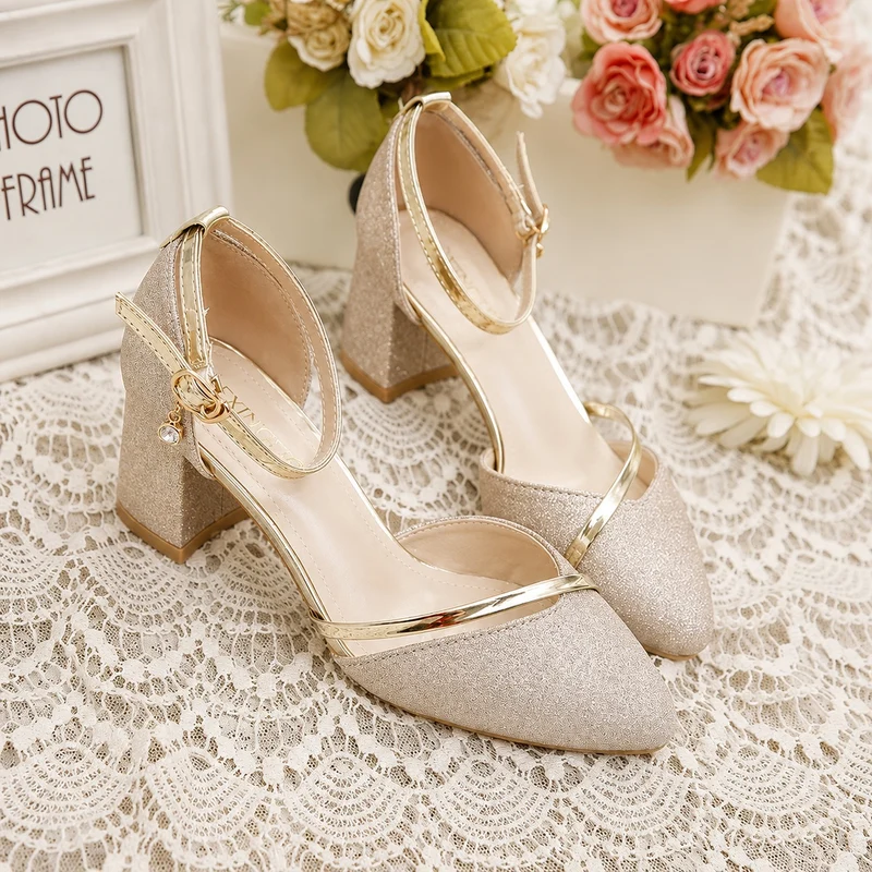 Women's Gold and Glittery Wedding Sandals with Straps