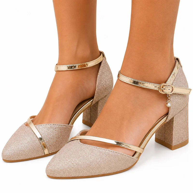 Women's Gold and Glittery Wedding Sandals with Straps