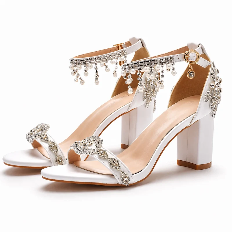 Women's Wedding Sandal with Rhinestones and Hanging Pearls