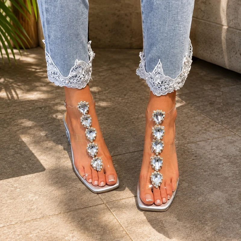 Women's Transparent Wedding Sandal with Faux Diamonds