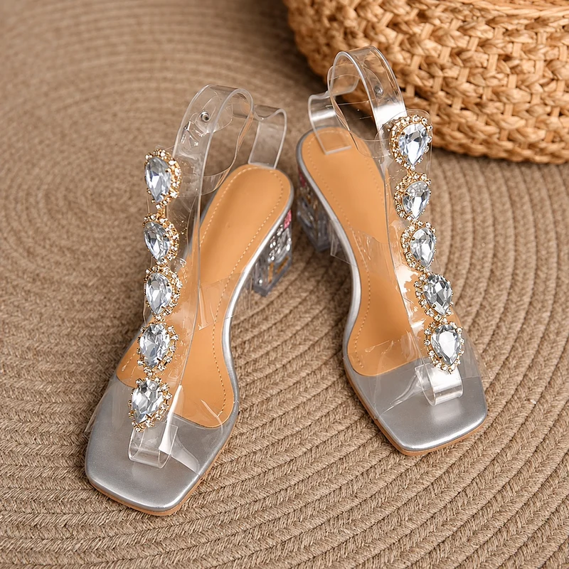 Women's Transparent Wedding Sandal with Faux Diamonds