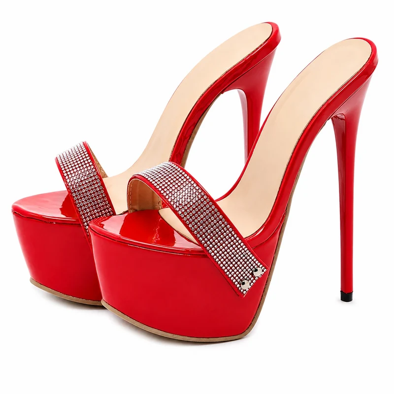 Women's High Heel Sandal with Rhinestones on the Strap