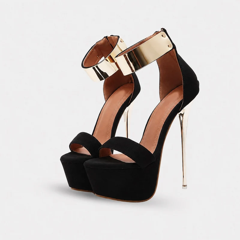 Women's High Heel Sandal with Gold Strap and Heel