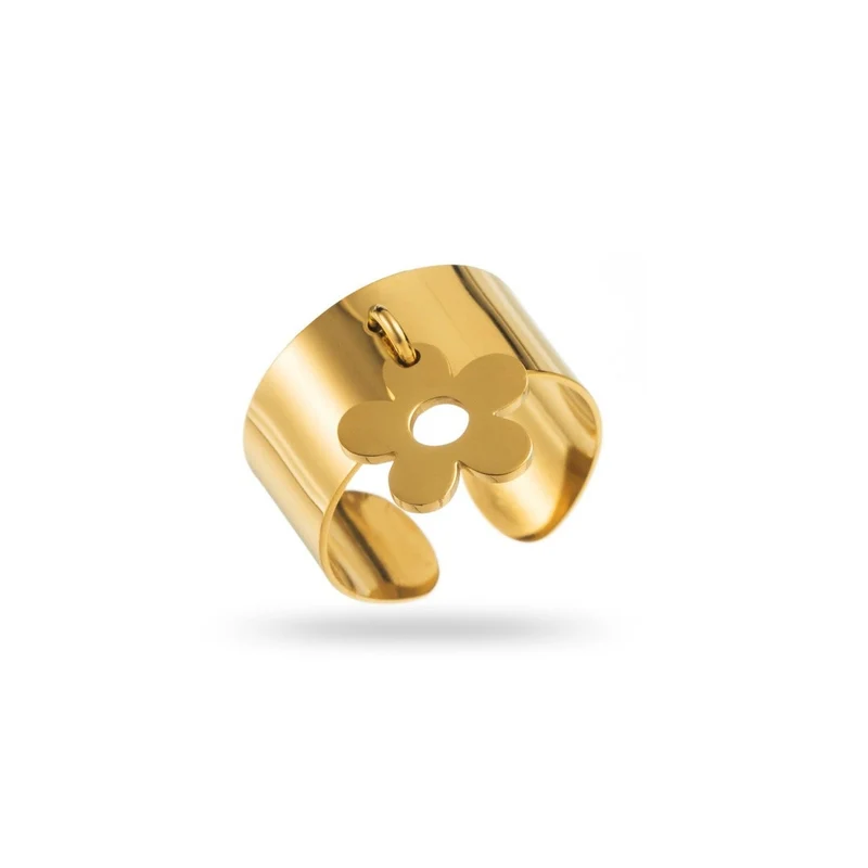 Bague Breloque Fleur à Finition Miroir acier inoxydable