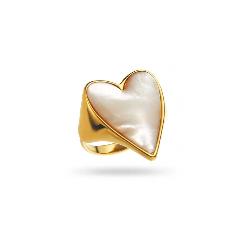 Bague coeur nacre blanc et doré acier inoxydable