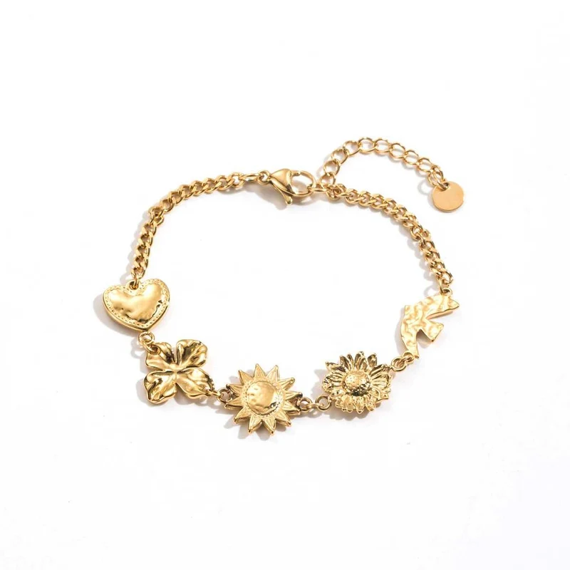 Bracelet maille 5 charms acier inoxydable
