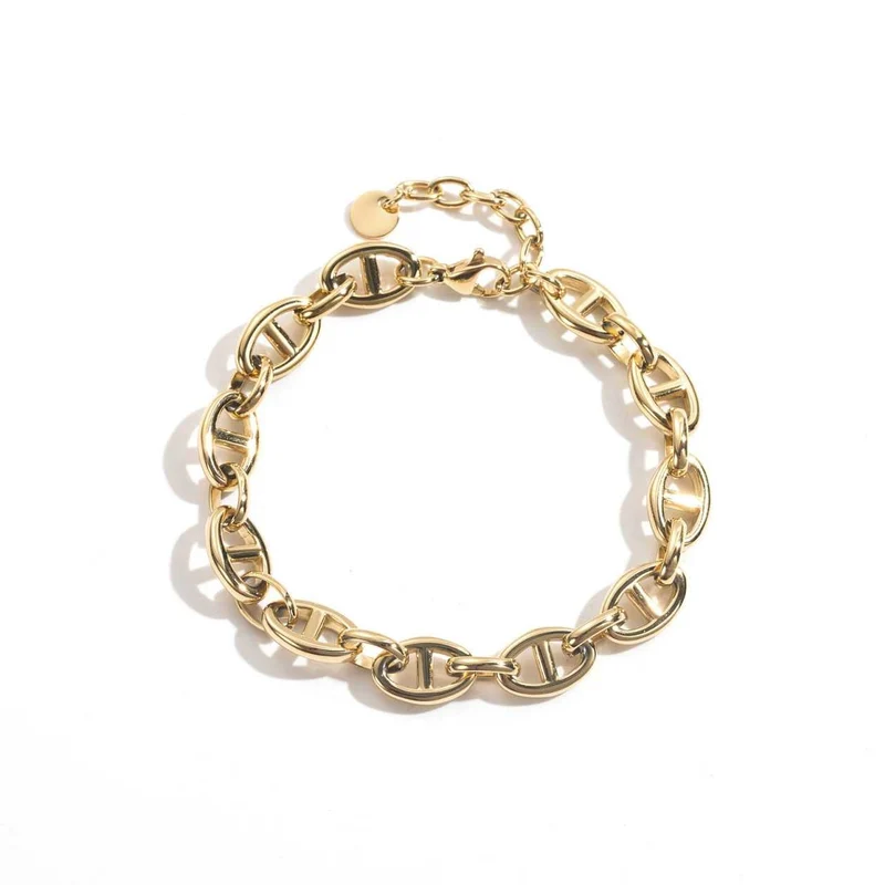 Bracelet gros maillons dorés en acier inoxydable réglable