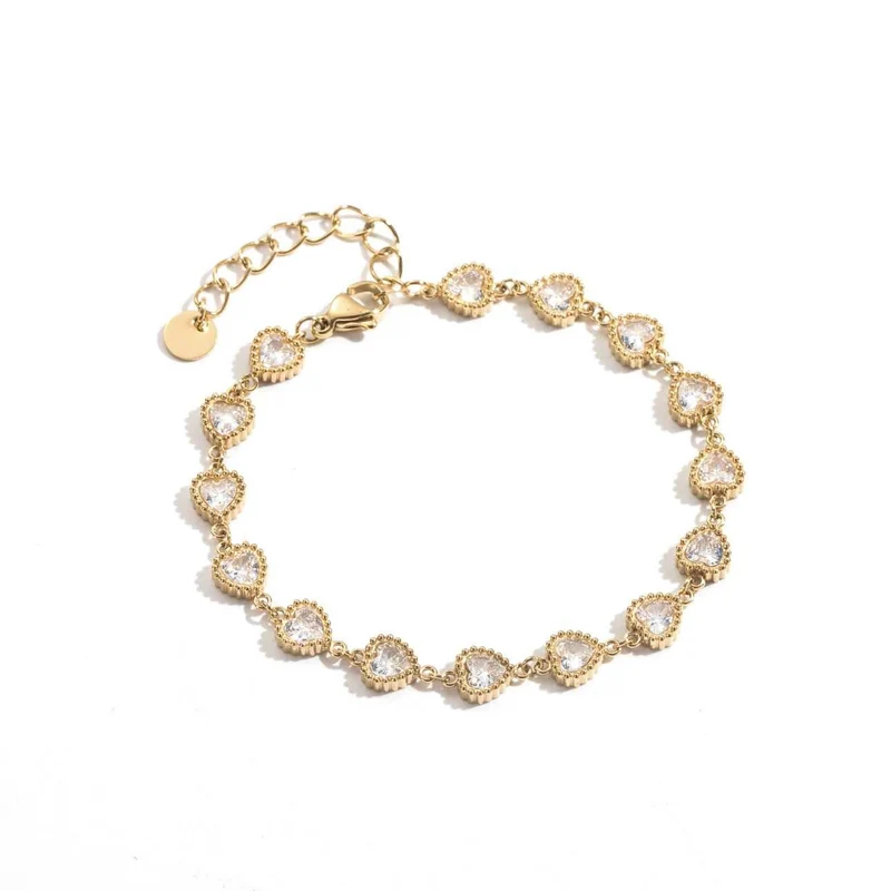 Bracelet doré cœur diamant chaîne fine en acier inoxydable