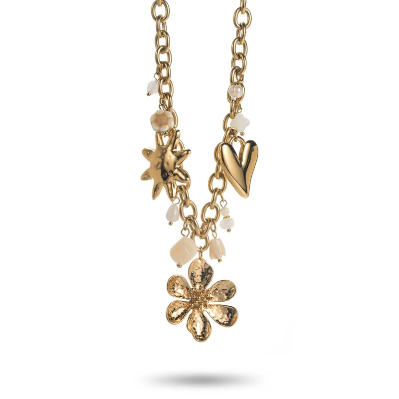 Collier doré et blanc en acier inoxydable avec breloques