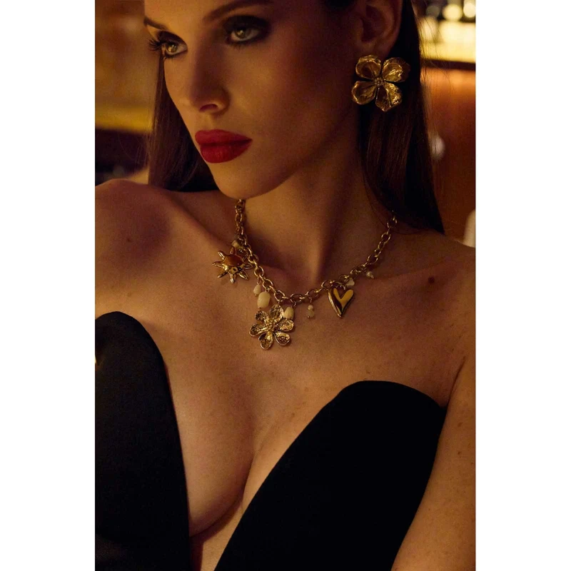 Collier doré et blanc en acier inoxydable avec breloques