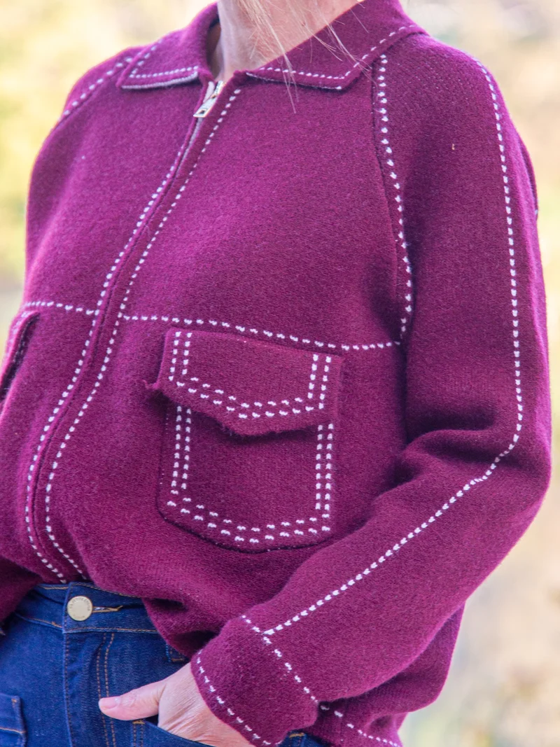 Gilet bordeaux fausse couture blanche AMBRE