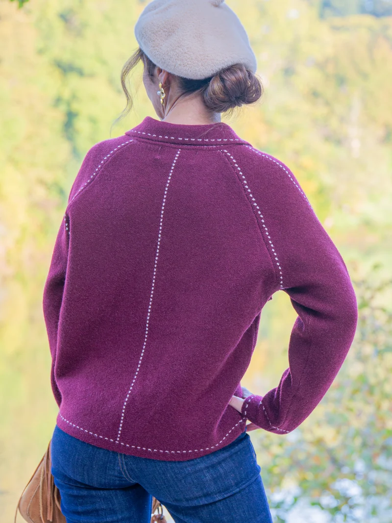 Gilet bordeaux fausse couture blanche AMBRE
