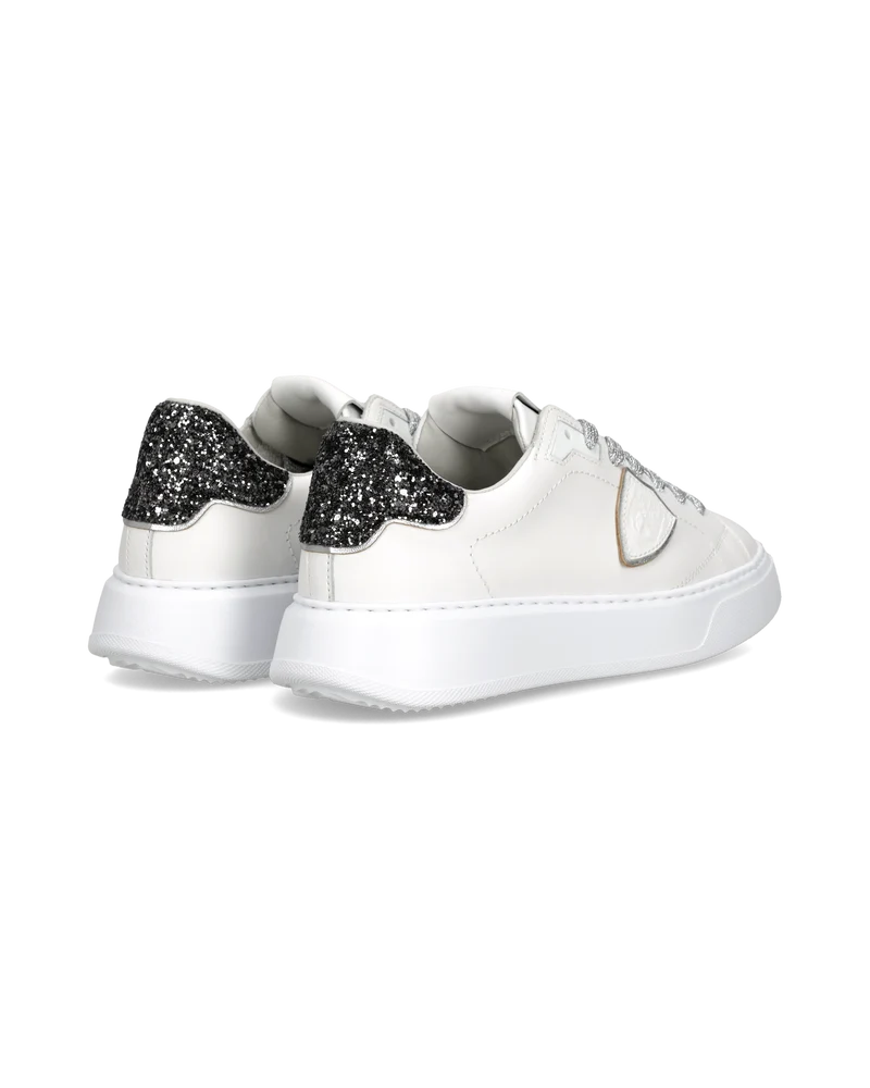 Sneakers Temple Women with glitter heel tab, White Black