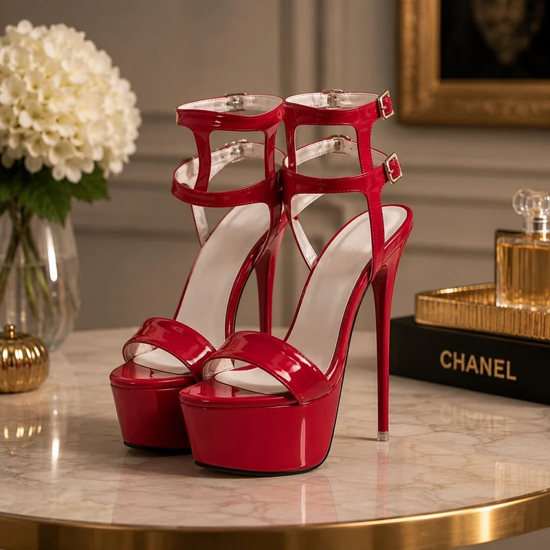 Women's Open High Heel Sandals in Faux Leather