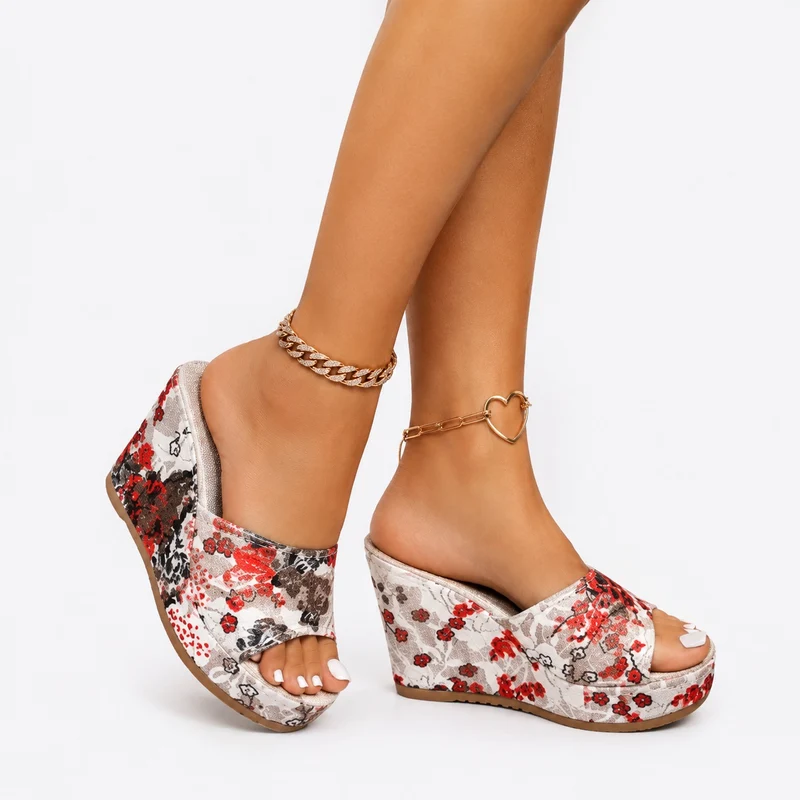 Women's High Heel Sandals with Floral Patterns