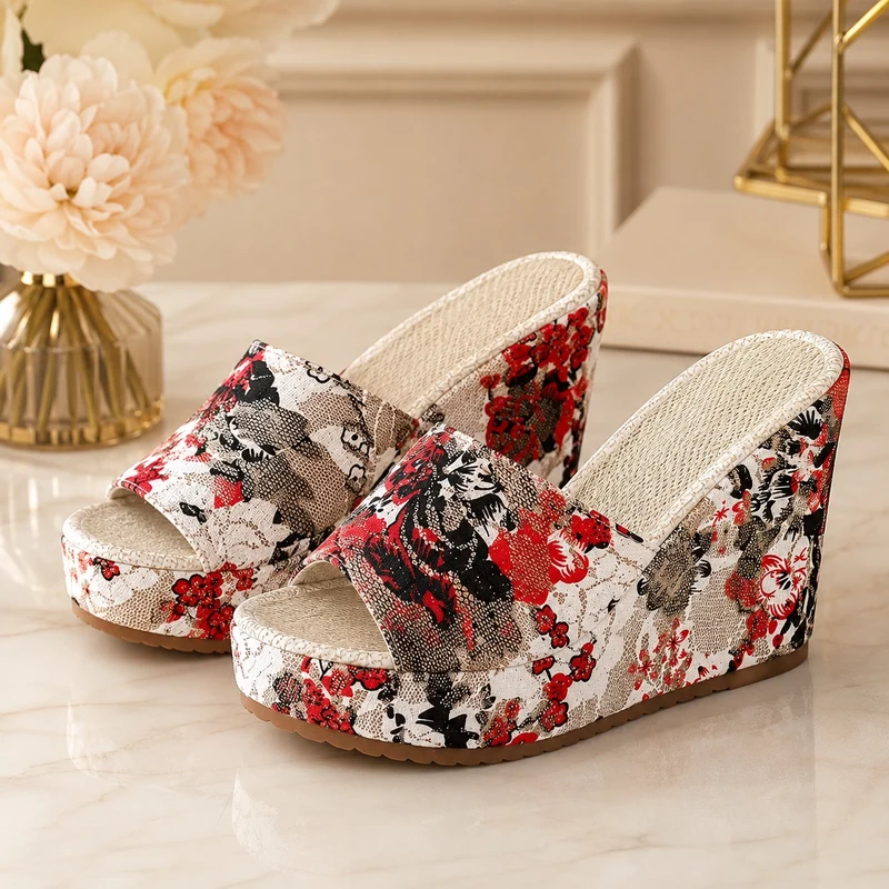 Women's High Heel Sandals with Floral Patterns