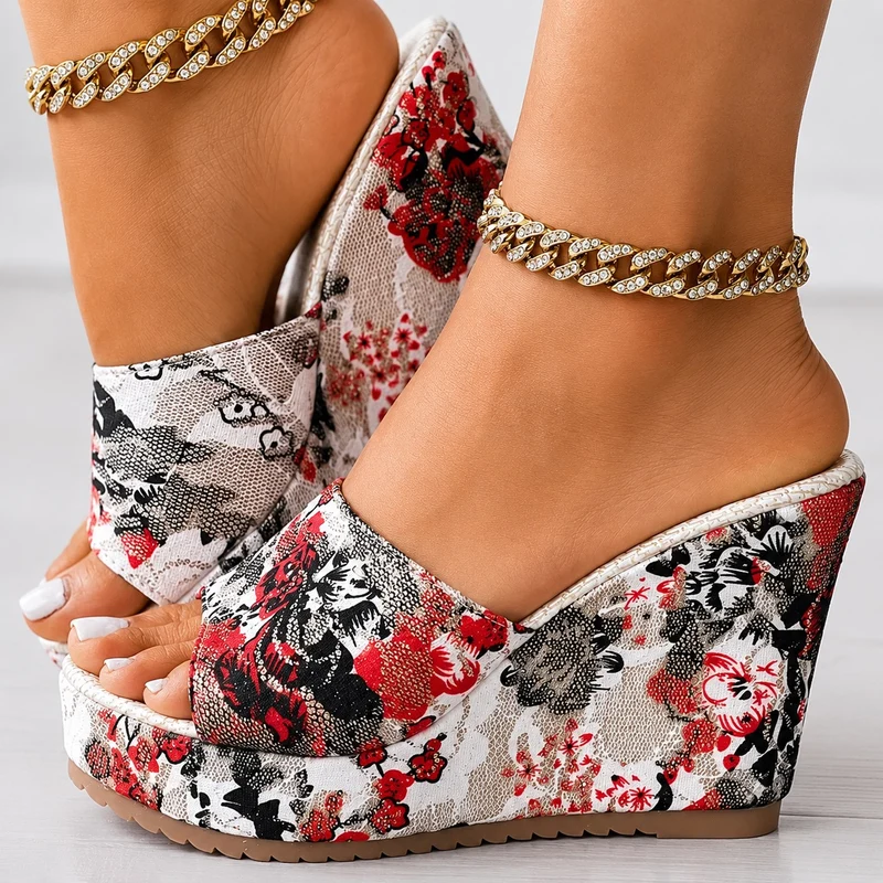 Women's High Heel Sandals with Floral Patterns