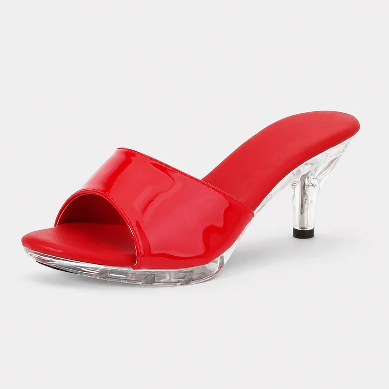 Women's Heeled Sandal 5 - 7 cm Red with Transparent Sole