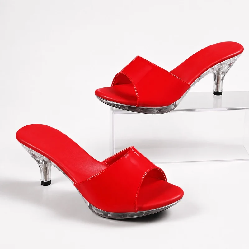 Women's Heeled Sandal 5 - 7 cm Red with Transparent Sole
