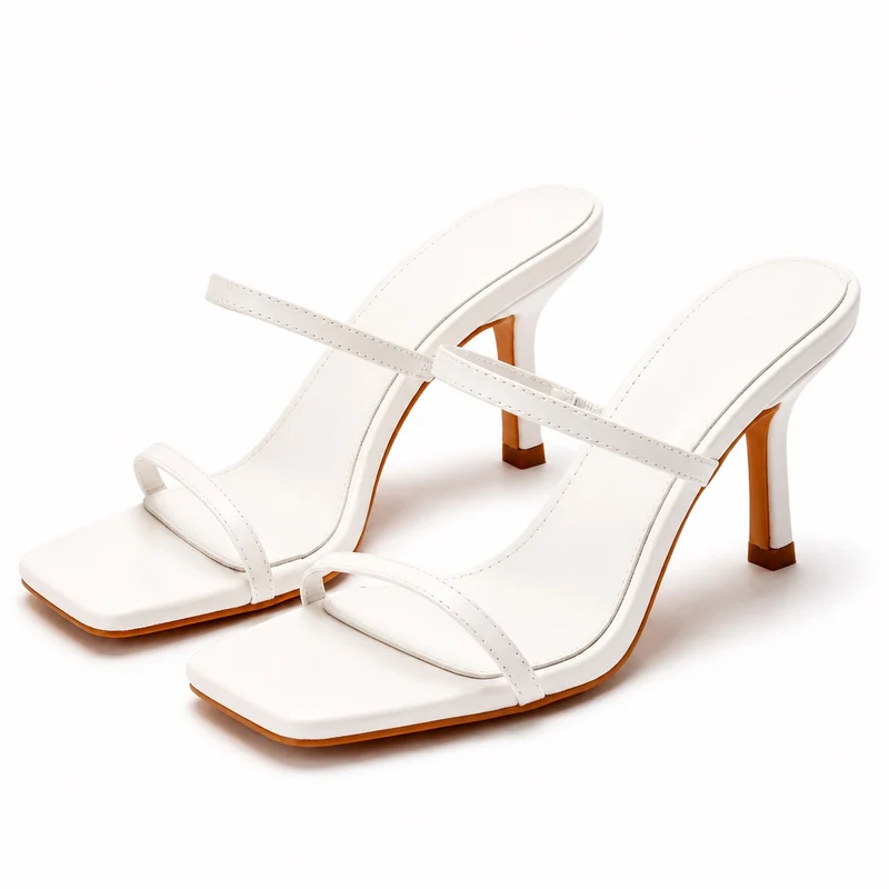 Women's 7 - 10 cm White Heeled Sandal with Thin Straps