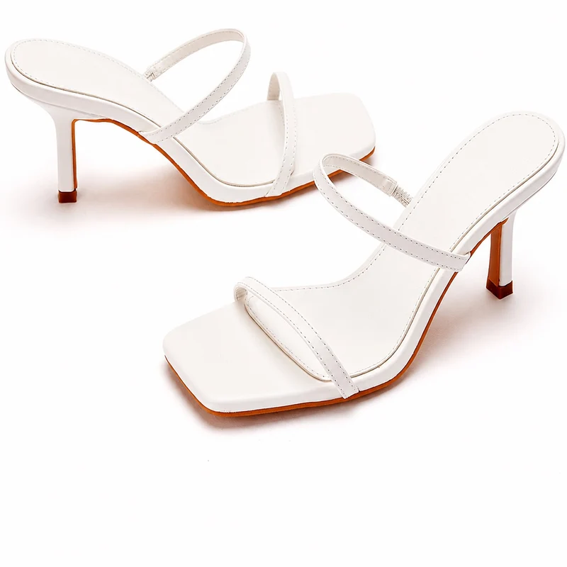 Women's 7 - 10 cm White Heeled Sandal with Thin Straps