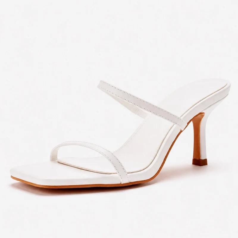 Women's 7 - 10 cm White Heeled Sandal with Thin Straps