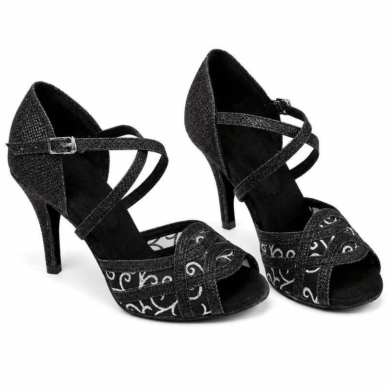 Women's High Heel Sandal 10 - 13 cm Black and Shiny