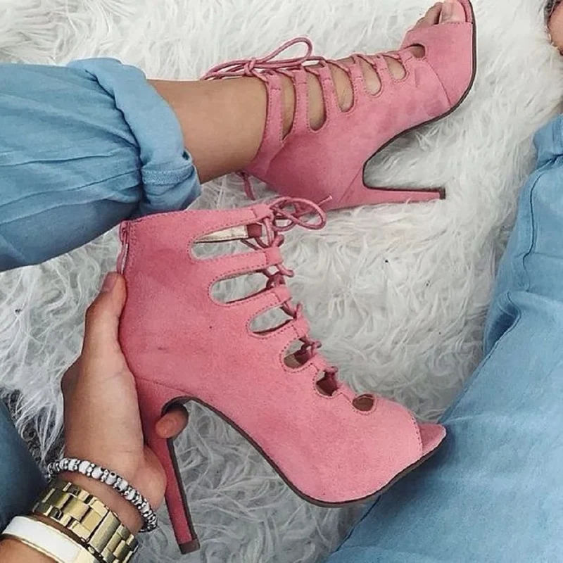Women's 10 - 13 cm Pink Lace-up Heeled Sandal