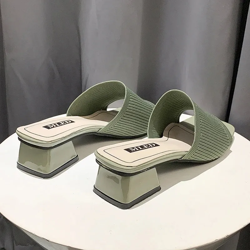 Women's 5 cm Green Casual Heeled Sandal