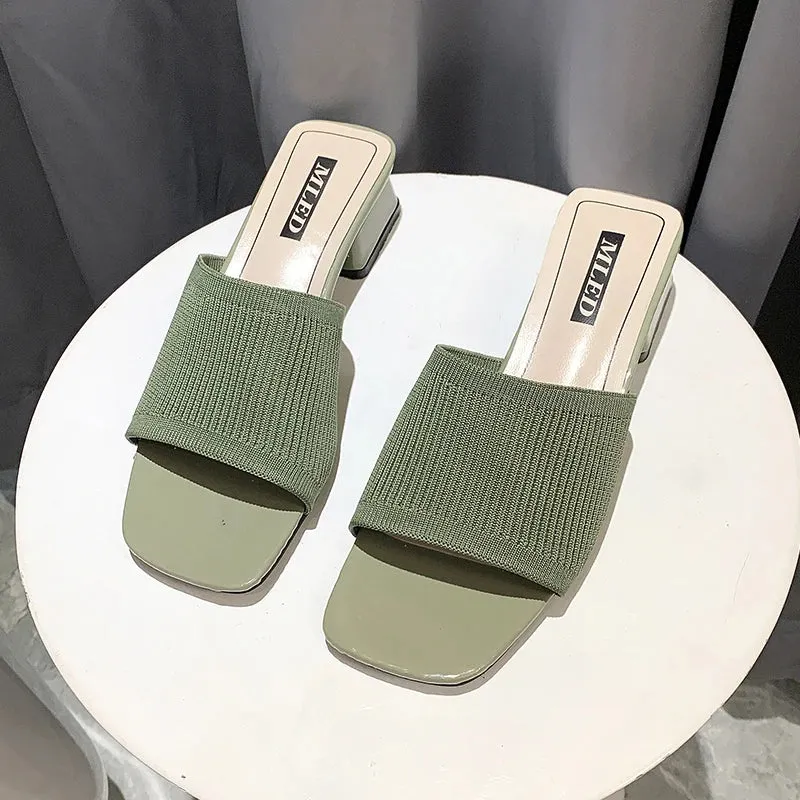 Women's 5 cm Green Casual Heeled Sandal