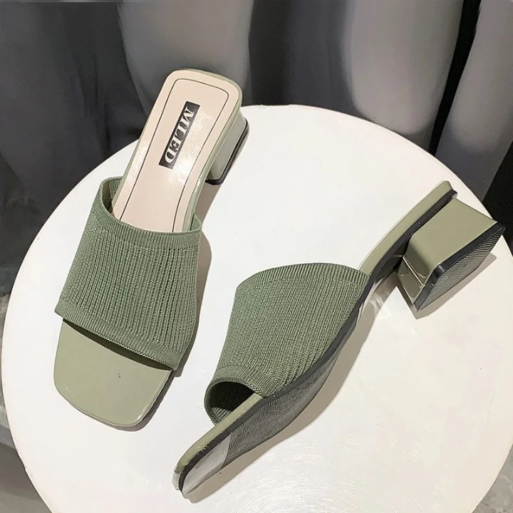 Women's 5 cm Green Casual Heeled Sandal