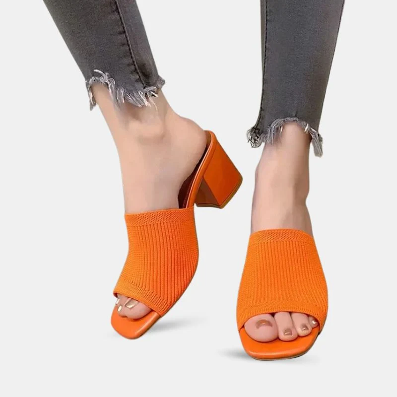 Women's 5 cm Orange and Comfortable Heeled Sandal