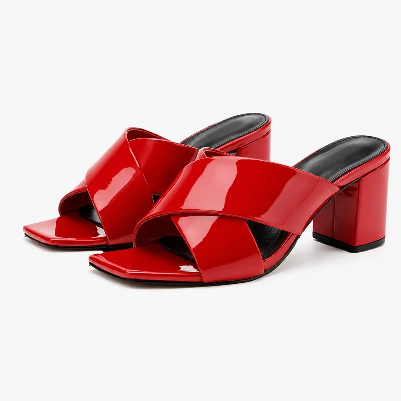 Women's 5 cm Red and Luxurious Leather Heeled Sandal