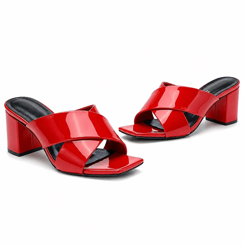 Women's 5 cm Red and Luxurious Leather Heeled Sandal