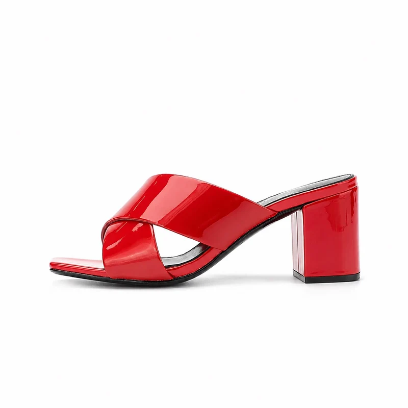Women's 5 cm Red and Luxurious Leather Heeled Sandal