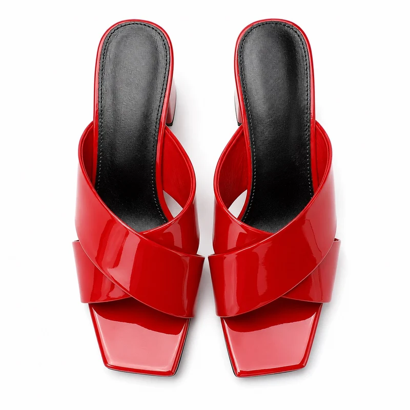 Women's 5 cm Red and Luxurious Leather Heeled Sandal