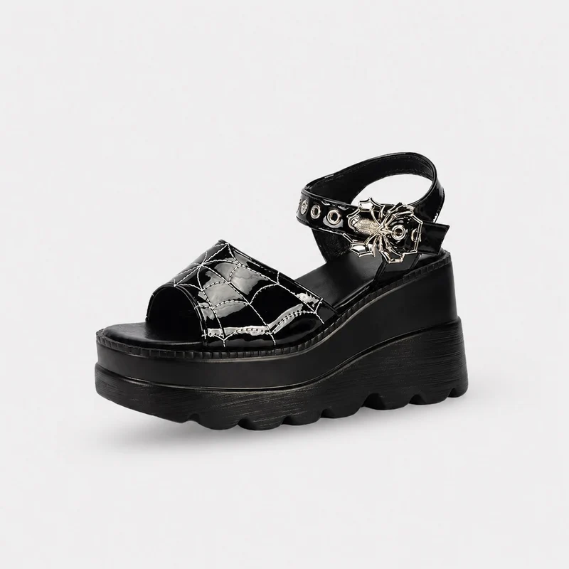 Platform Heel Sandal with Web and Spider
