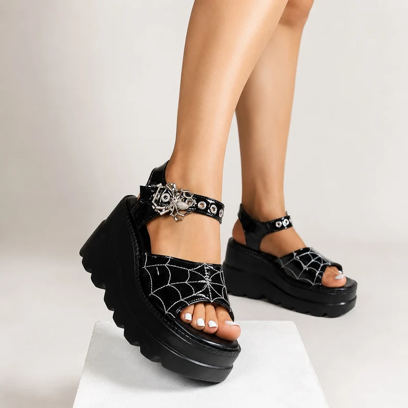 Platform Heel Sandal with Web and Spider