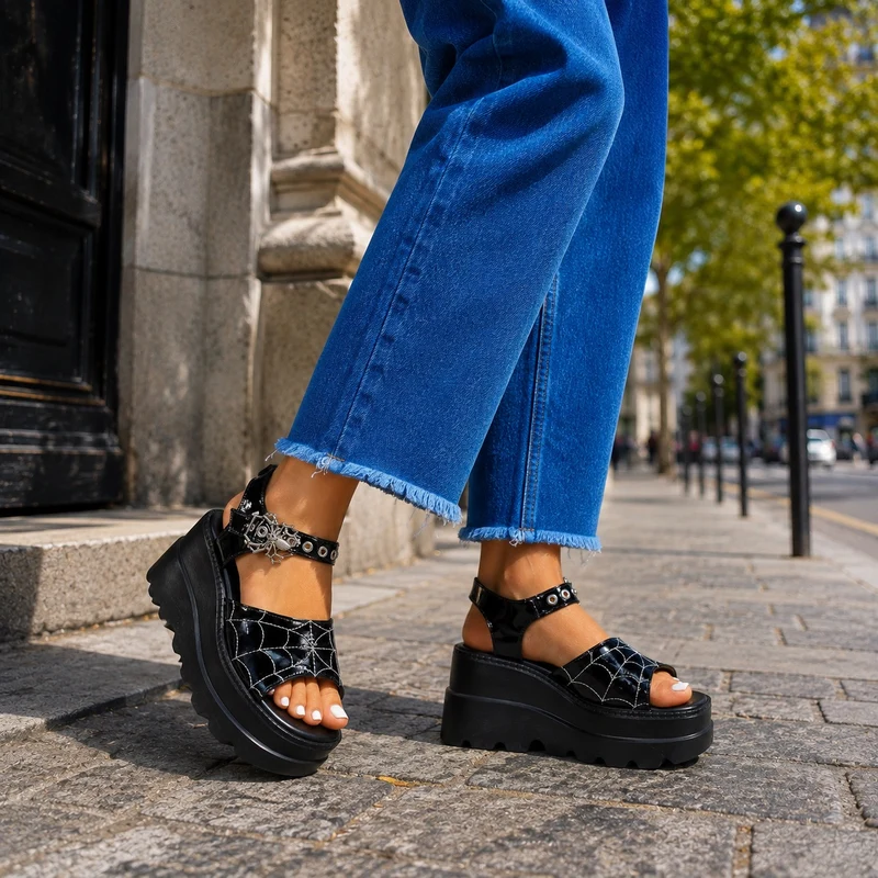 Platform Heel Sandal with Web and Spider