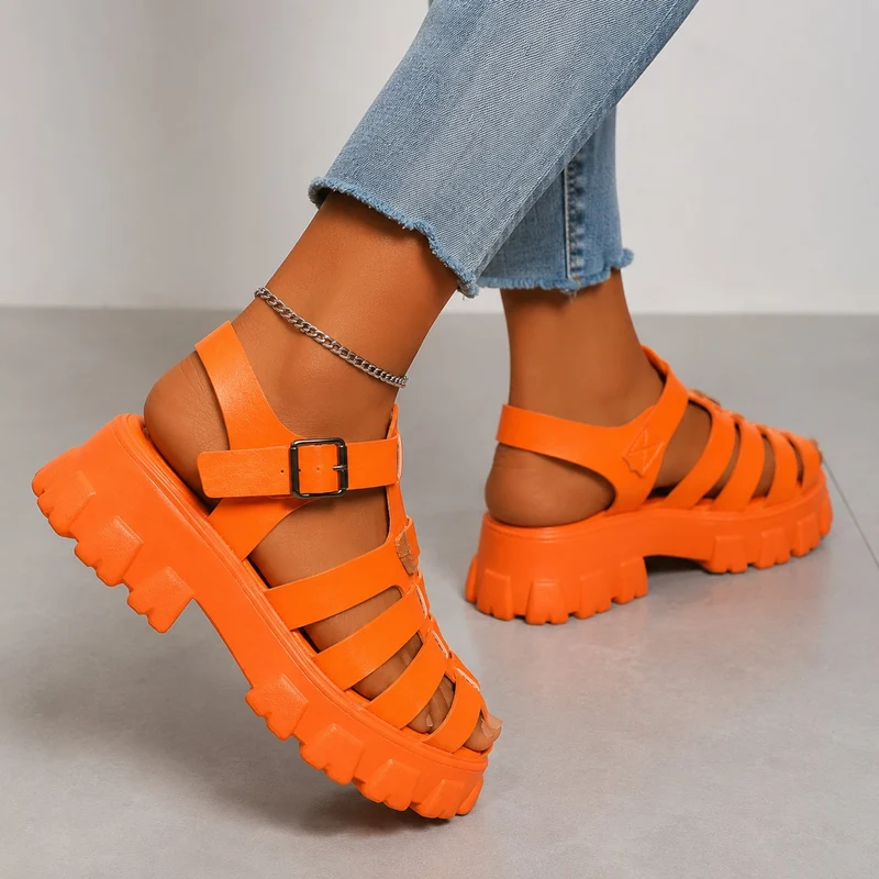 Platform Heel Sandal with Straps and Buckle