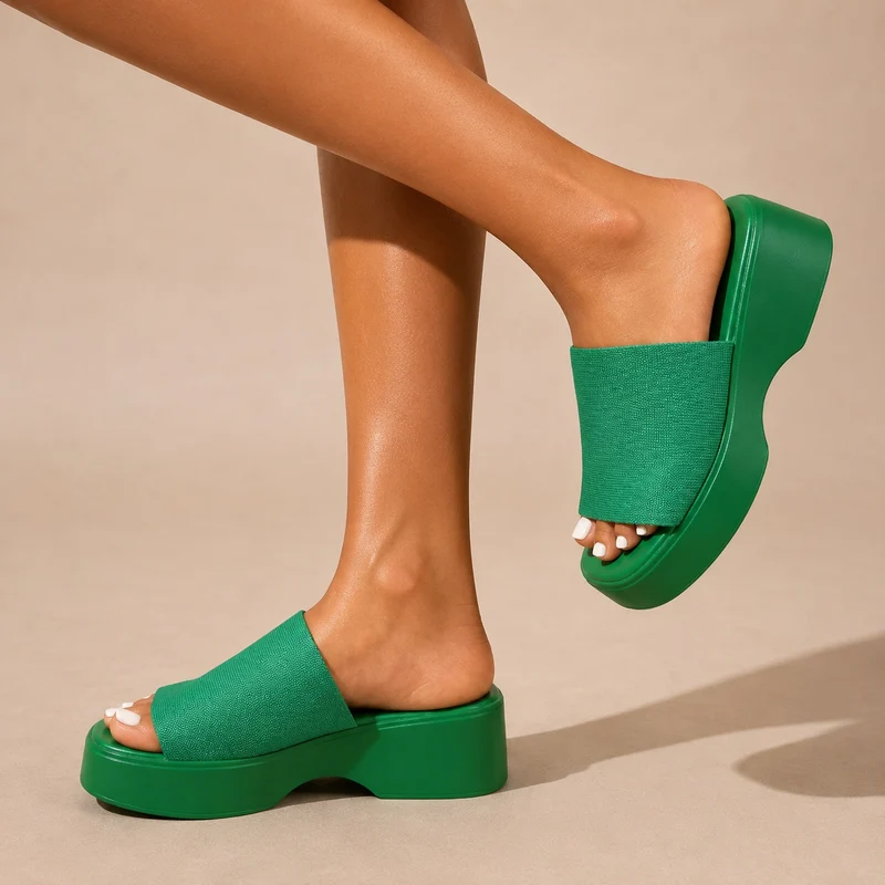 Green Flip Flop Style Sandal with Thick Sole