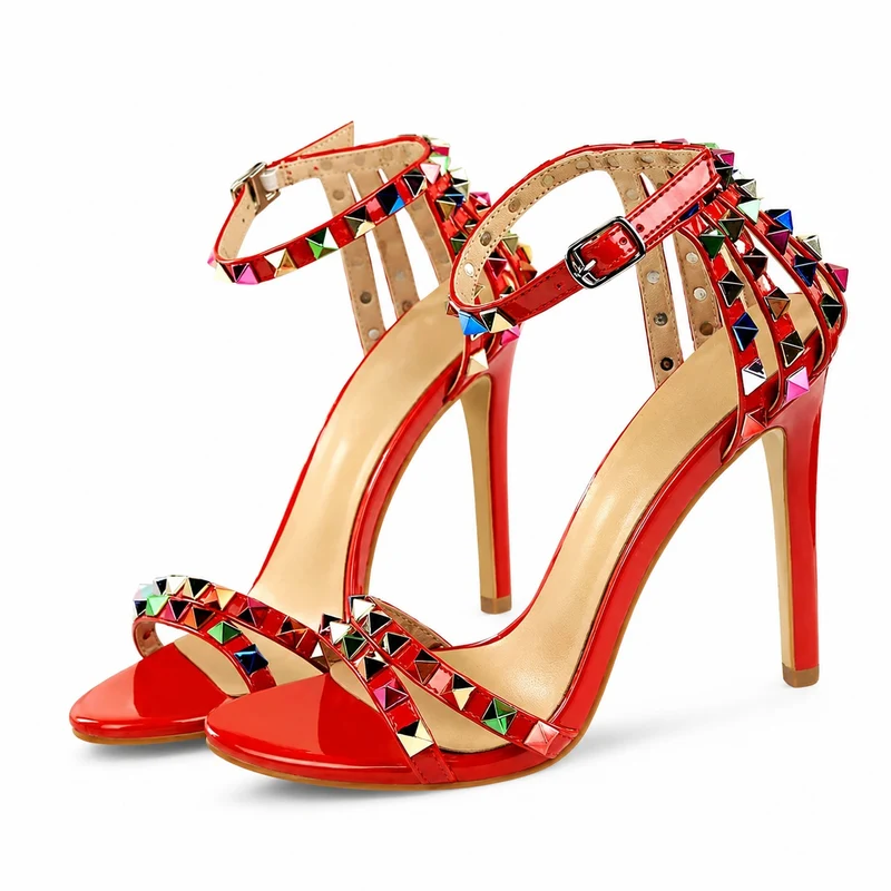 Studded Pump Style Sandal with Ankle Strap