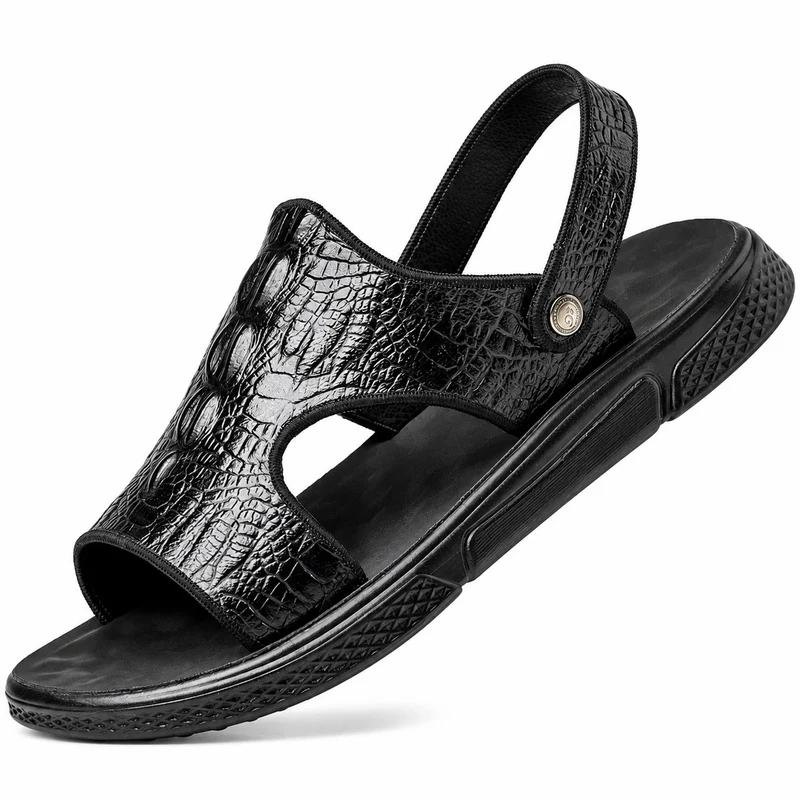 Men's Crocodile Skin Effect Leather Sandals