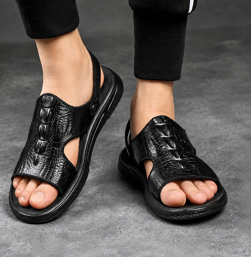Men's Crocodile Skin Effect Leather Sandals