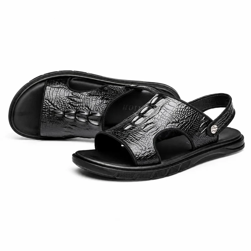 Men's Crocodile Skin Effect Leather Sandals